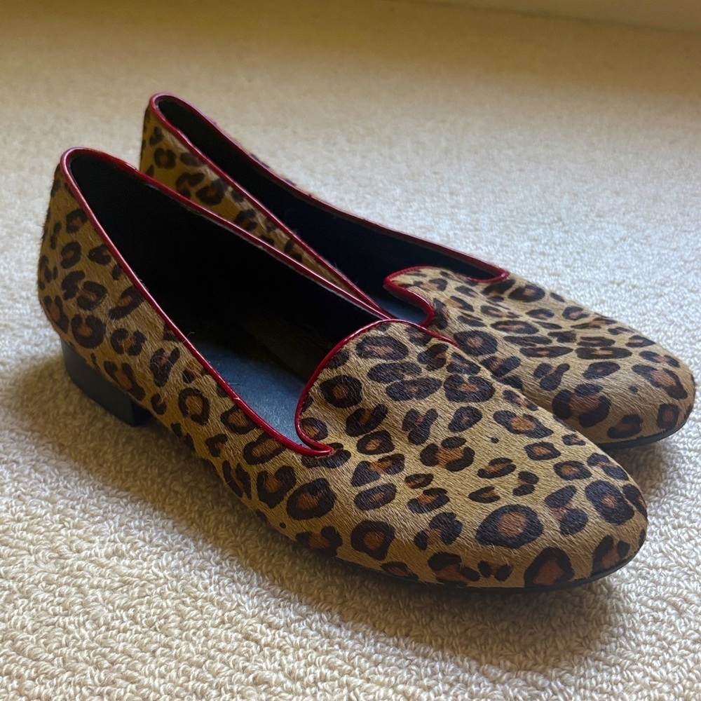 Leopard Print Women's Round Toe Red Accent Casual Office Preppy Loafers Flats
